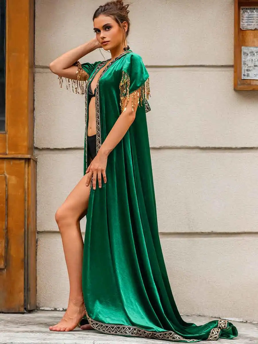 Green Sequin Cape with Hood