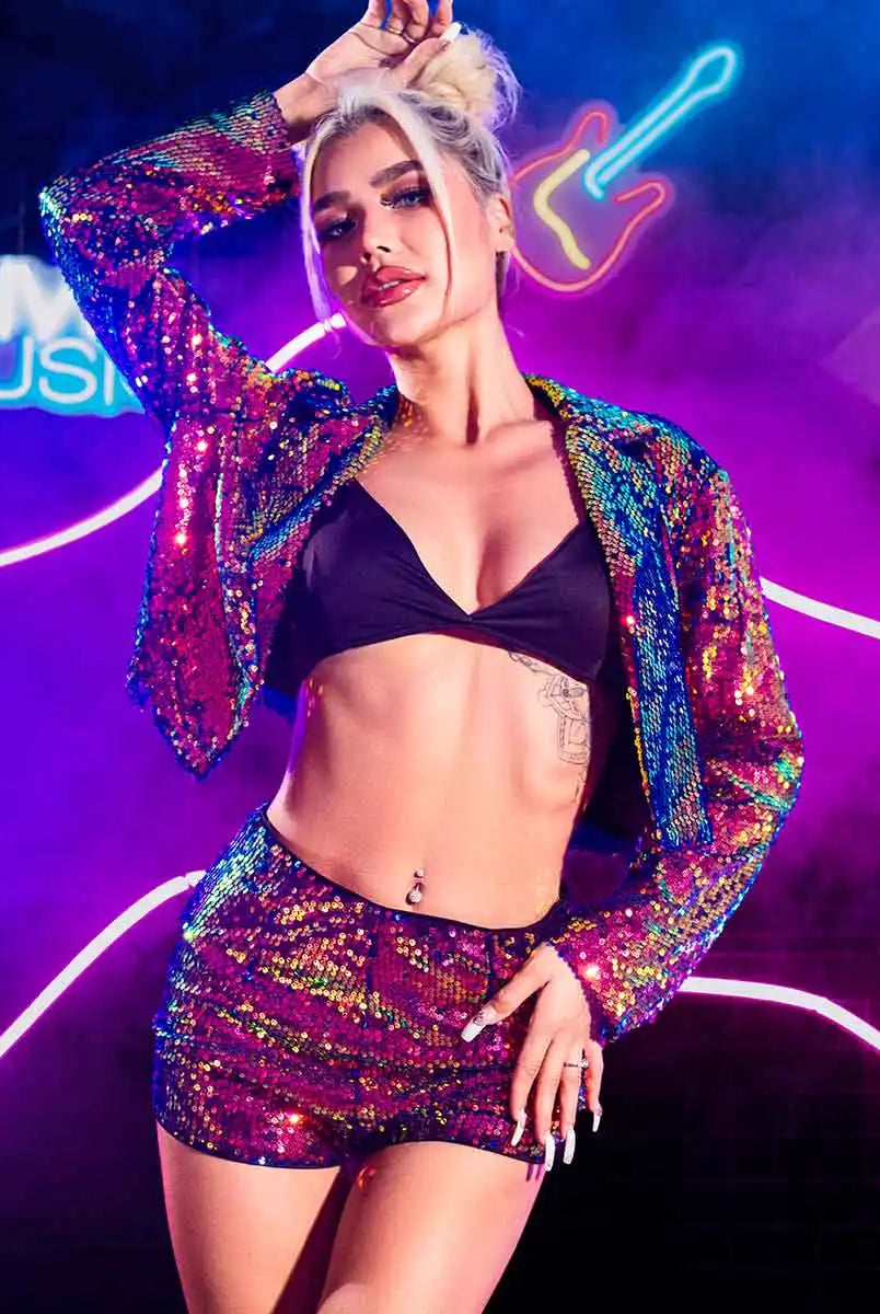 sequin blazer short set