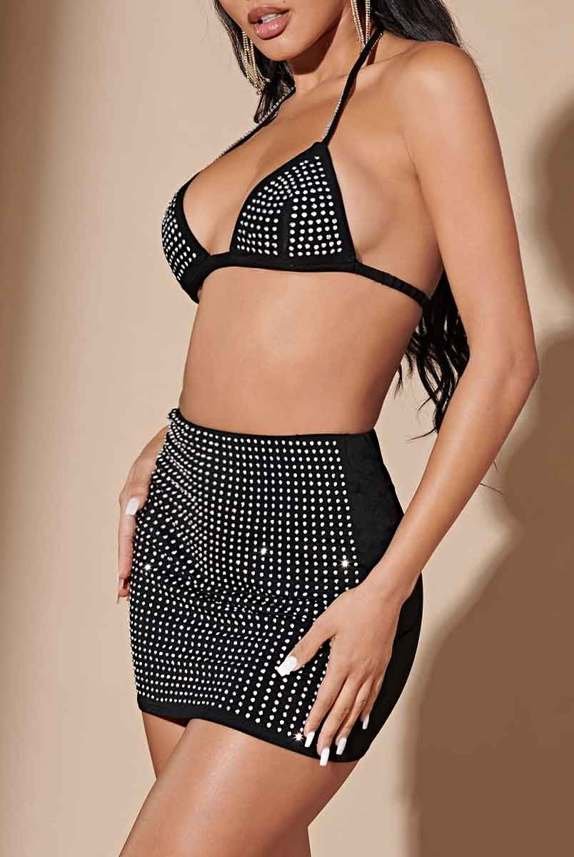 Rhinestone Bra & Mini Skirt Set