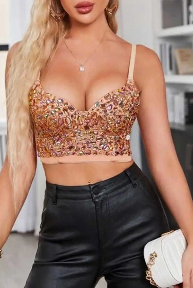 Rhinestone Push-Up Bra Top