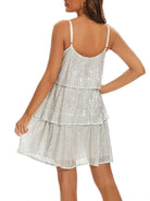 Sleeveless Backless V-Neck White Sequin Slip Dress