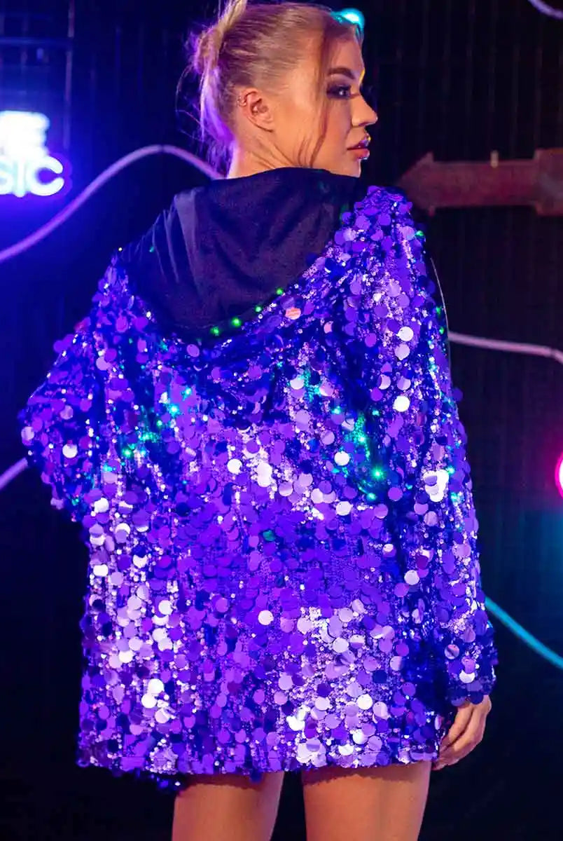Sequin Hooded Top - Blue