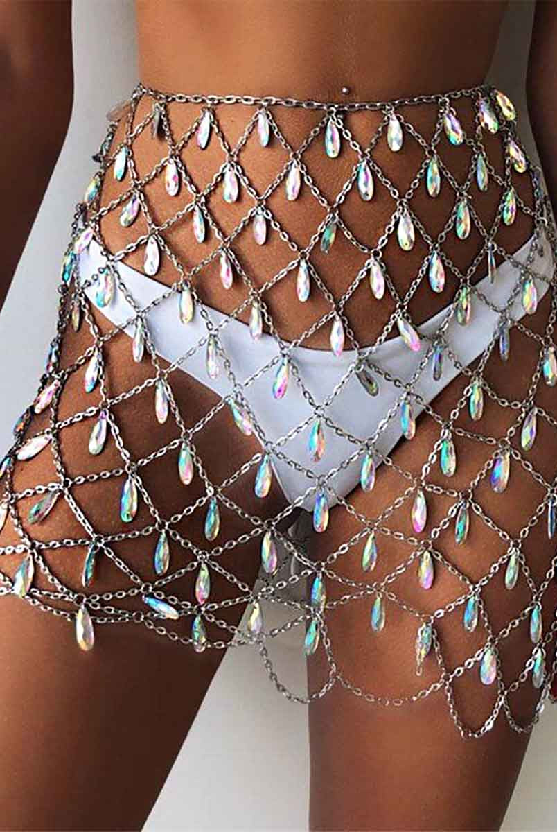 Boho Rhinestone Chain Midi Skirt