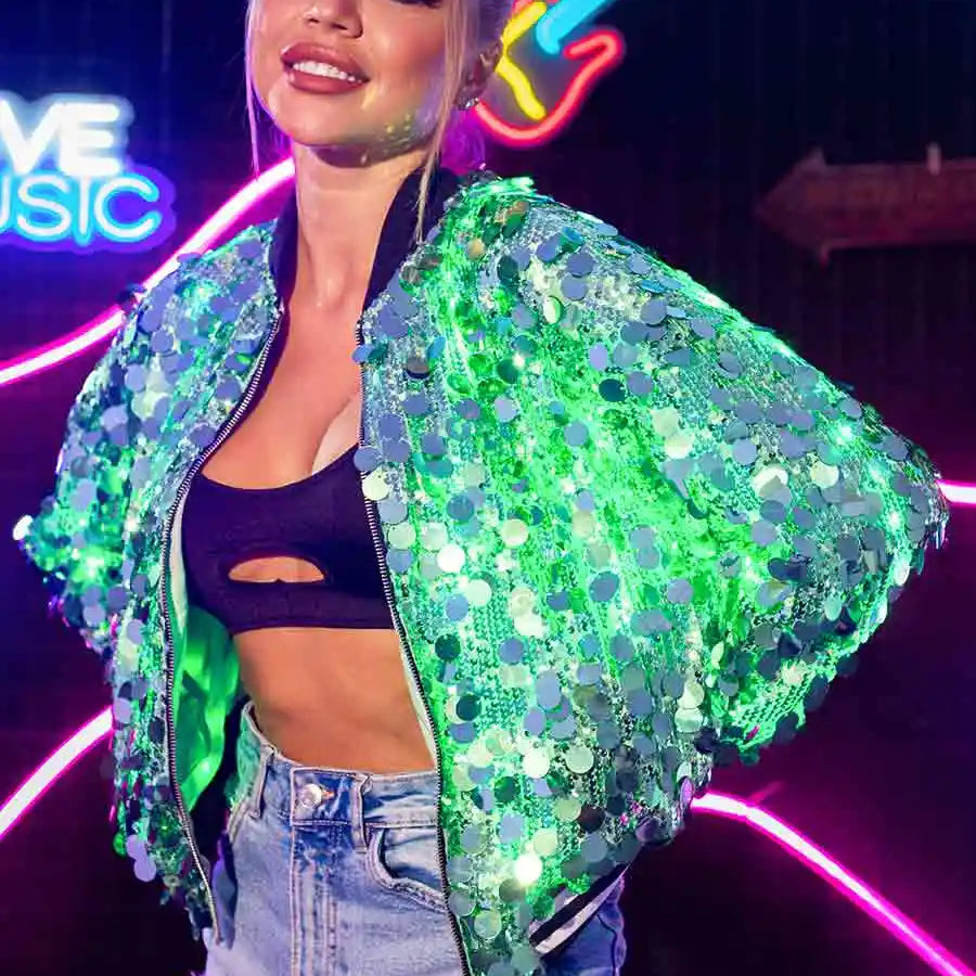 Green Sequin Jacket Womens