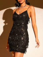 Black Fringe Sequin Mini Dress