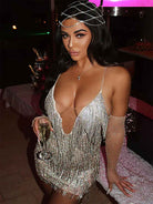 v neck halter mini dress