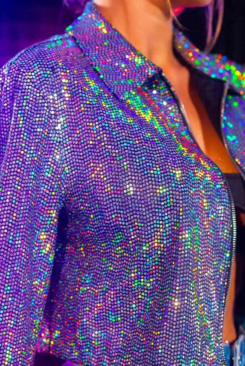 Silver Sequin Jacket with Lapel