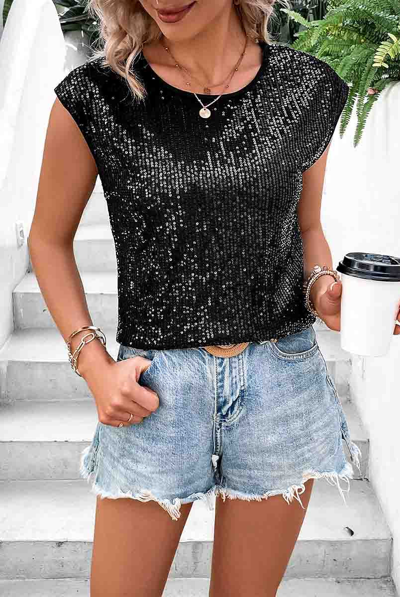 Bat Sleeve Black Sparkly Shirt
