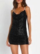 black sequin dress backless