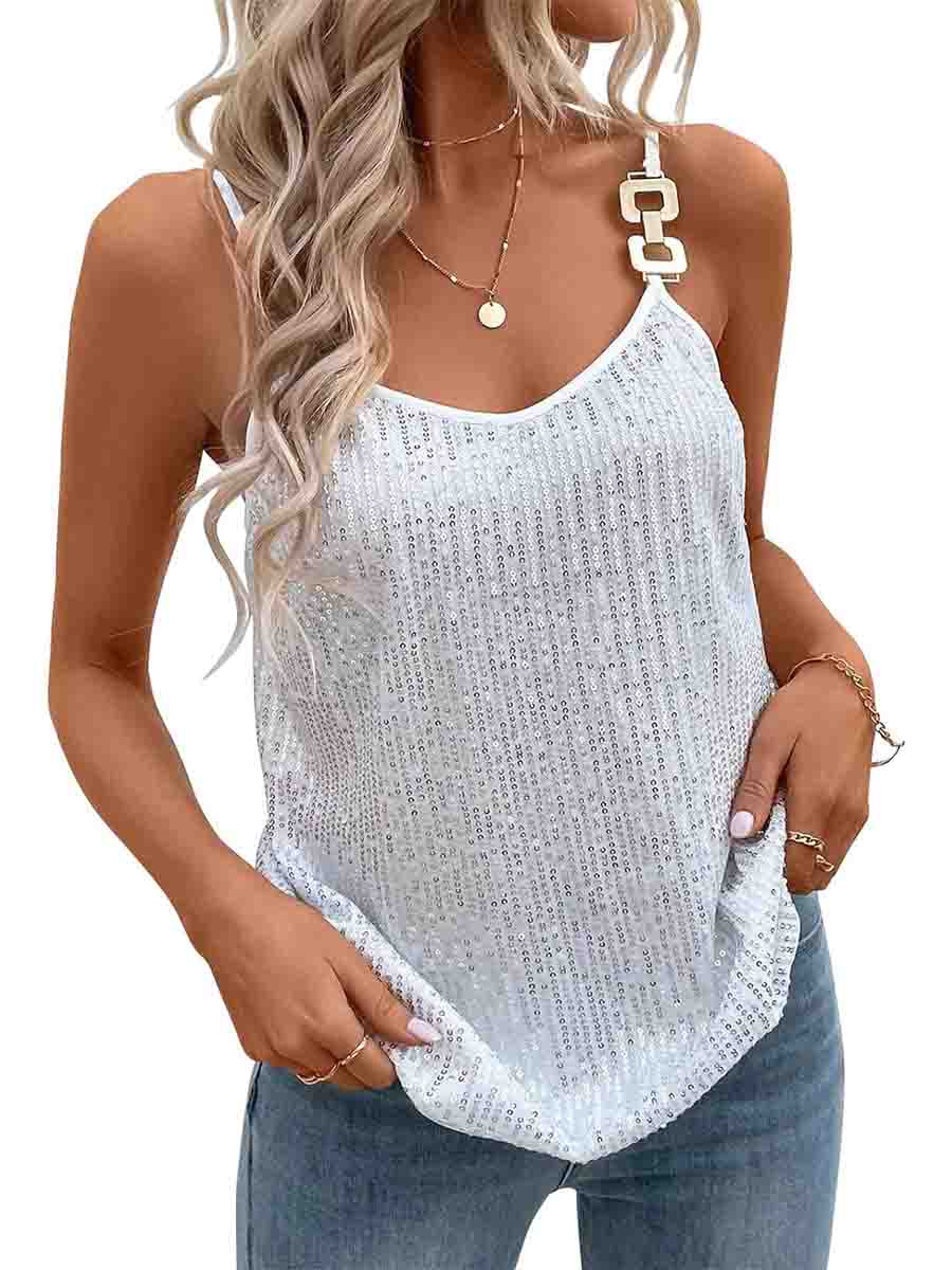 Silver V-Neck Sequin Cami