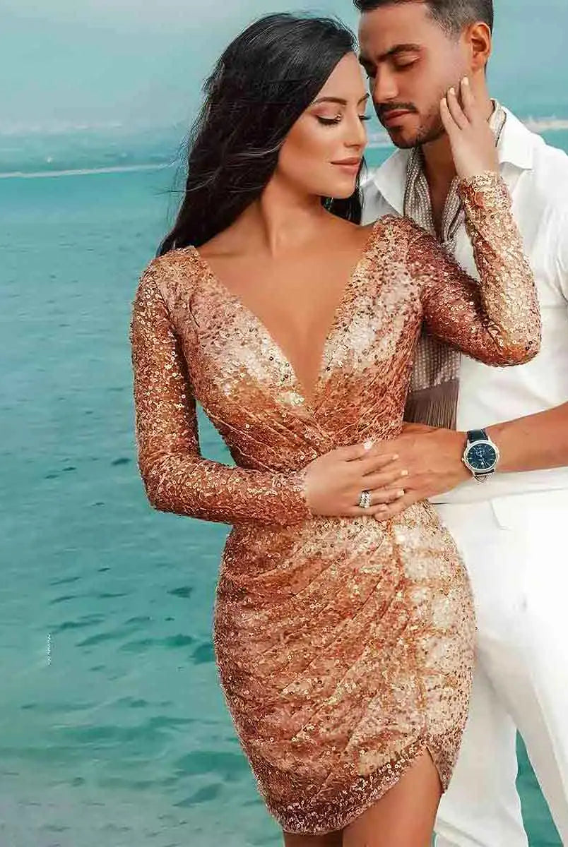 Champagne Sequin Wrap Dress