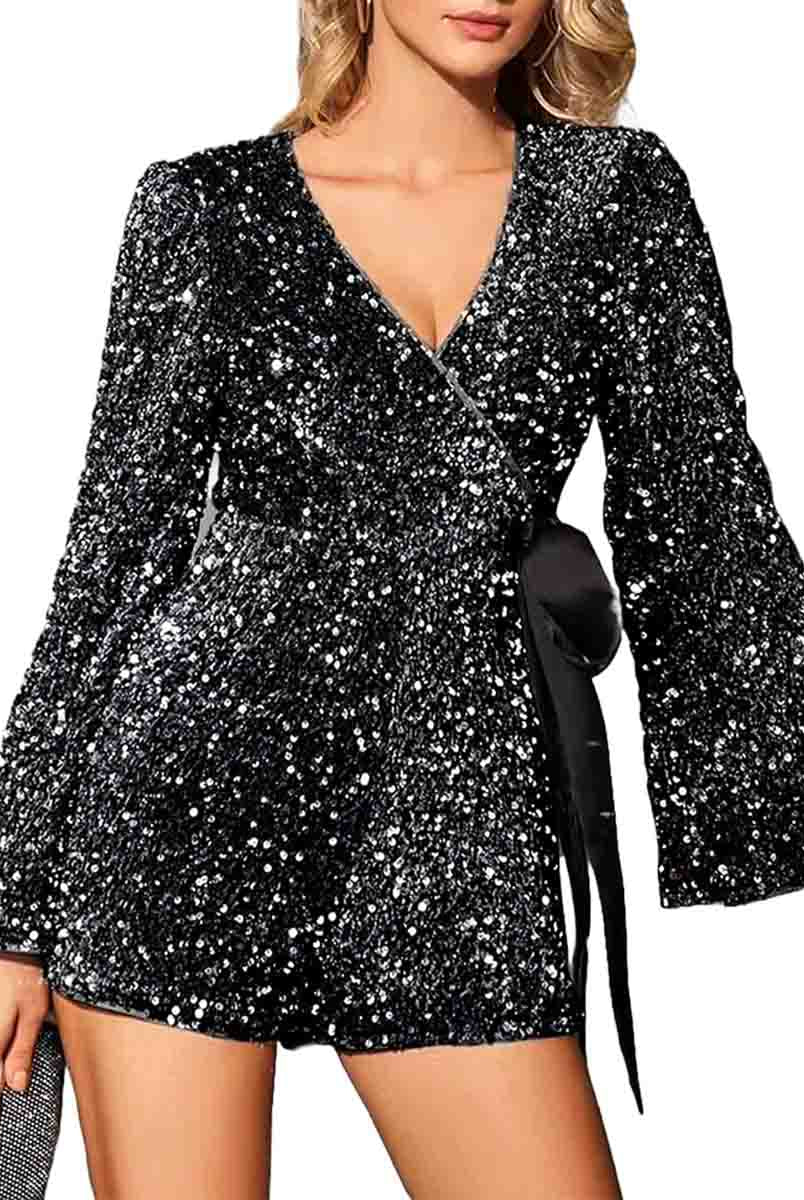 black sequin jumpsuit long sleeve