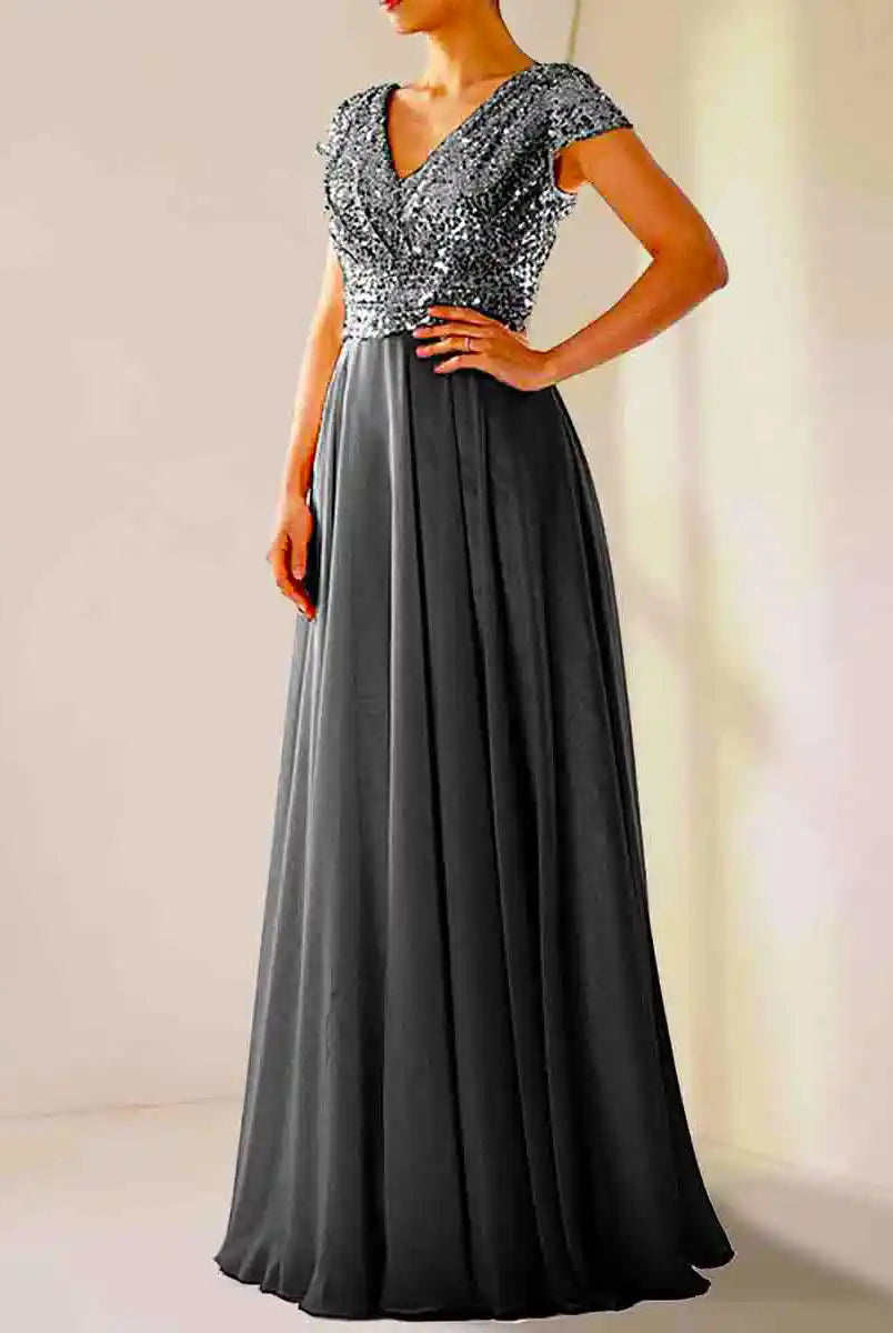 Sequin V-Neck Prom Dress
