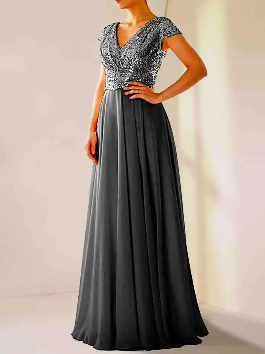 Sequin V-Neck Prom Dress