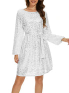 White Sequin Long Sleeve Dress