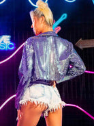 Silver Sequin Jacket - Edgy Short Sparkling Jacket Top