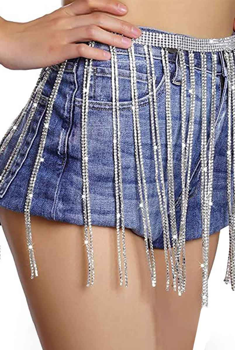 Chain rhinestone fringe skirt