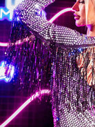 Silver Glitter Bodysuit with Tassels
