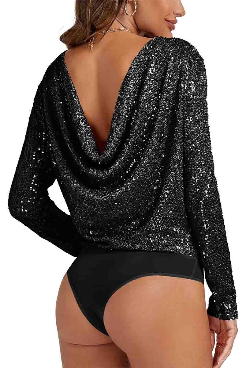 Cowl Neck Sequin Bodysuit