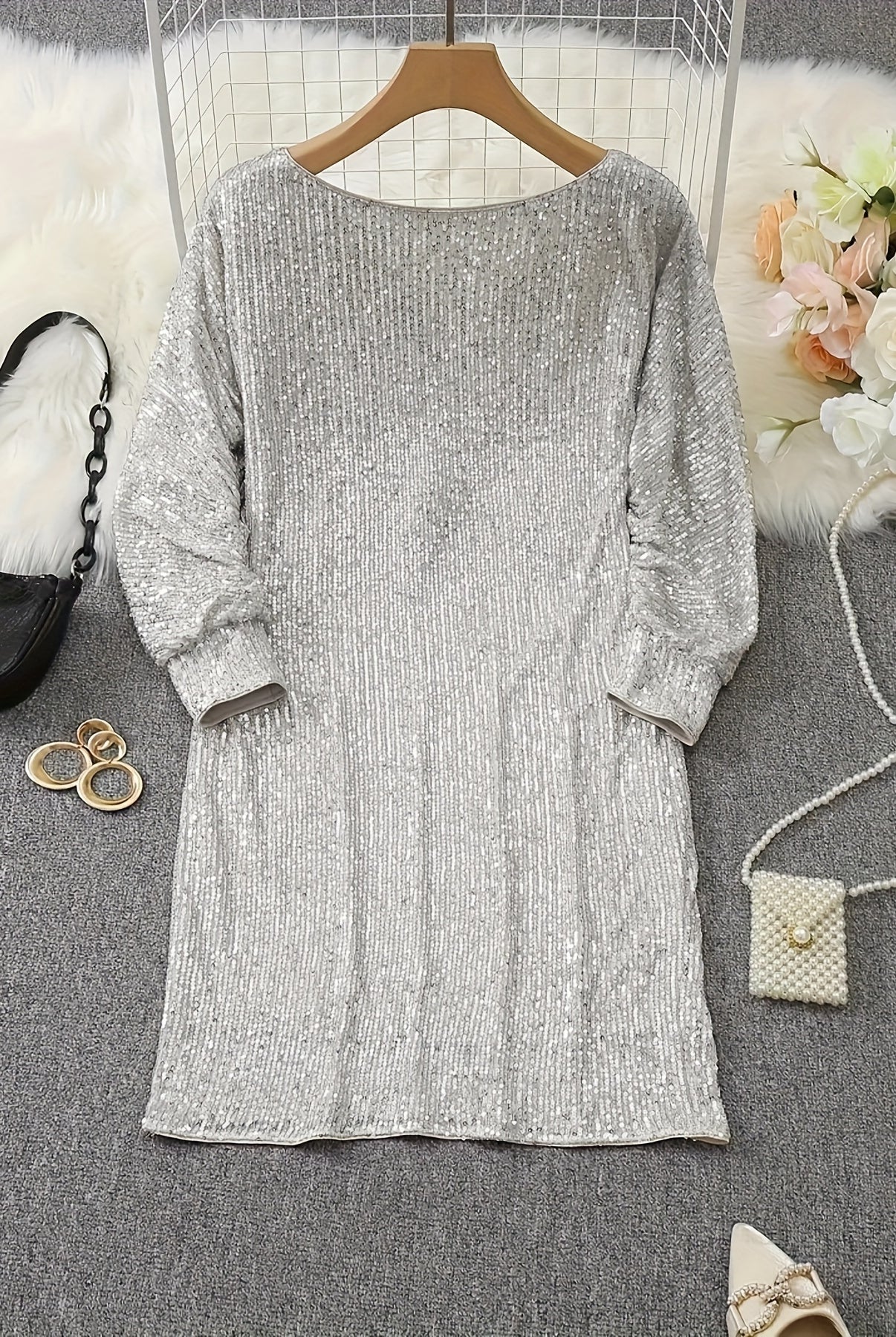 Silver Sequin T-shirt Dress