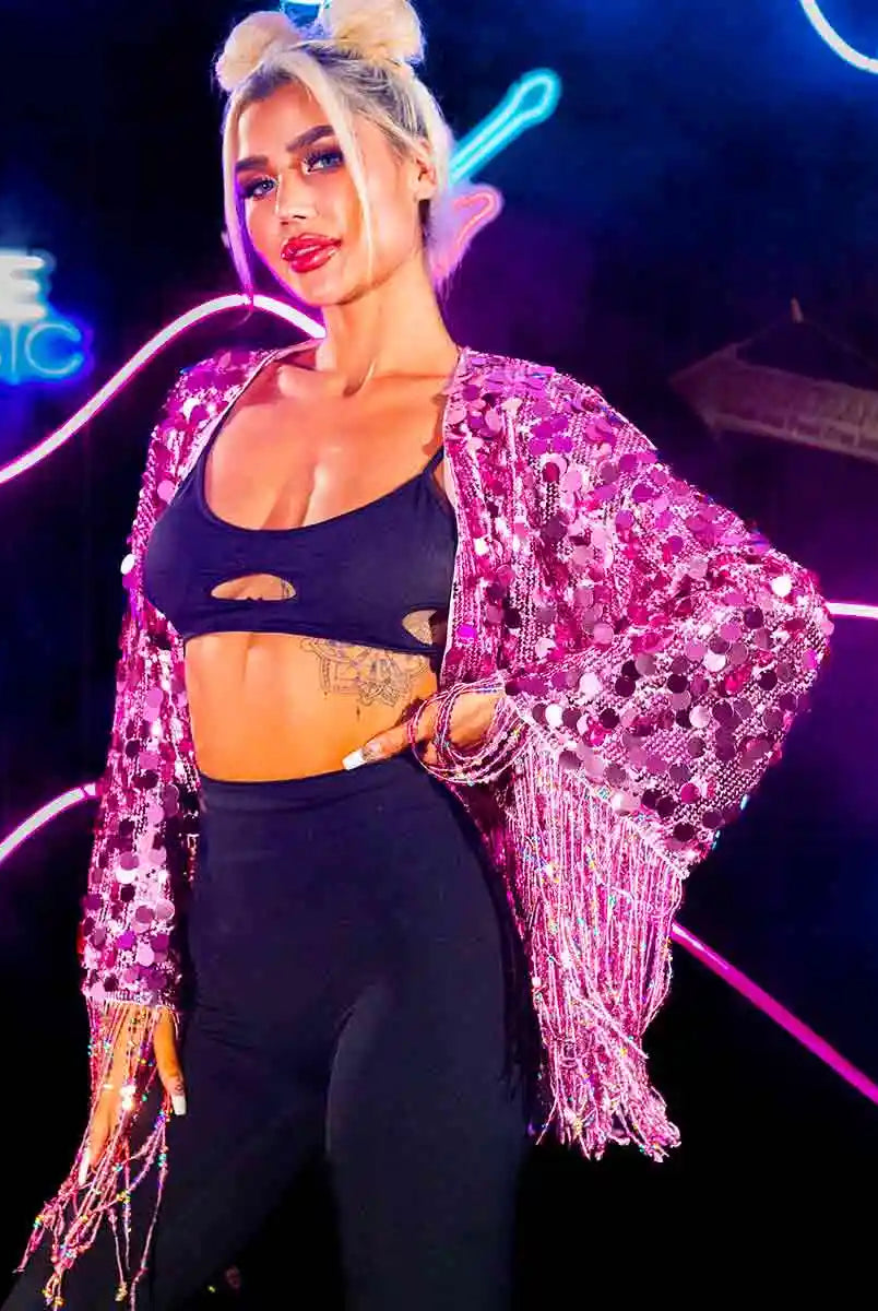 Trendy Pink Sequin Jacket