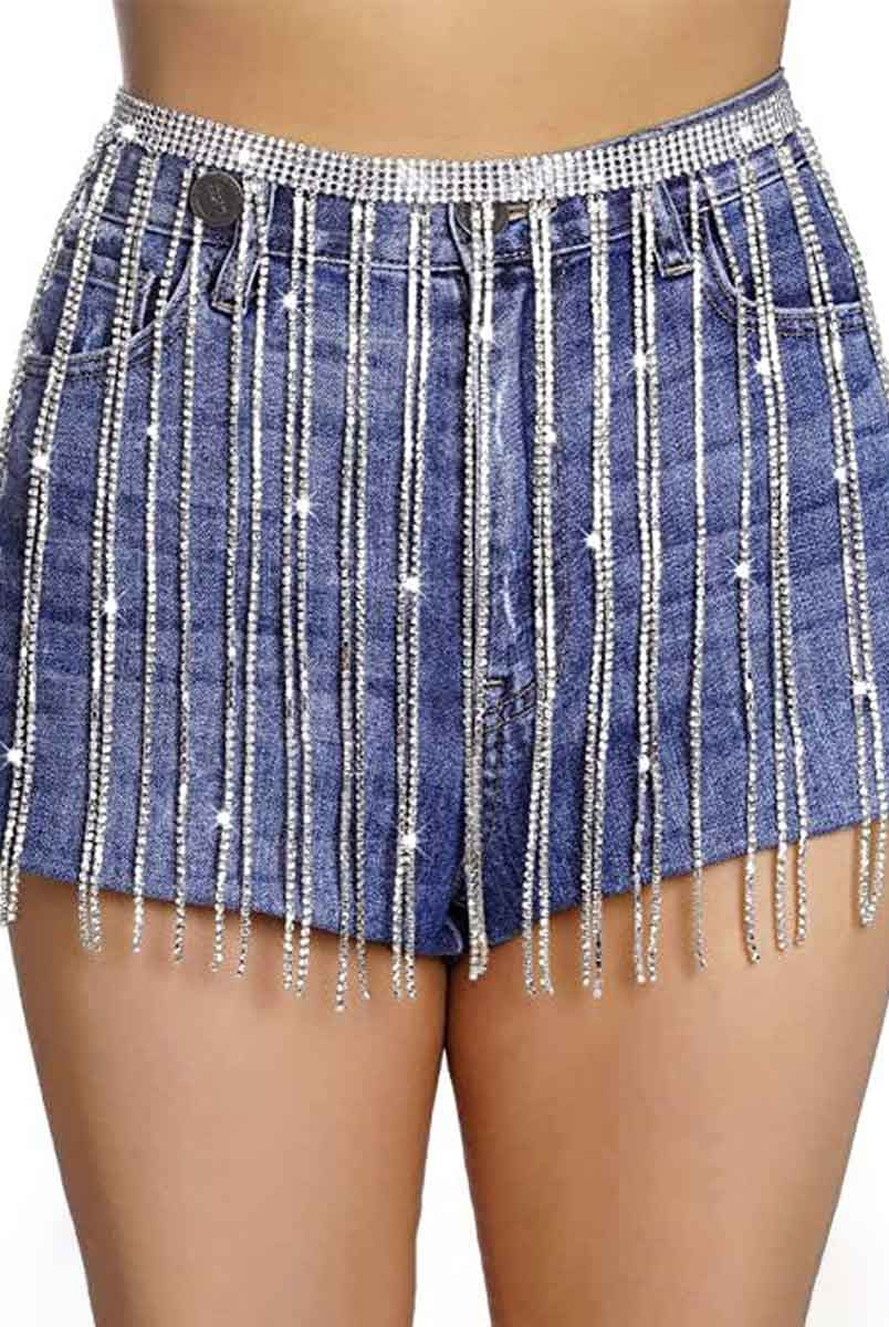 Shiny Chain Rhinestone Tassel Skirt