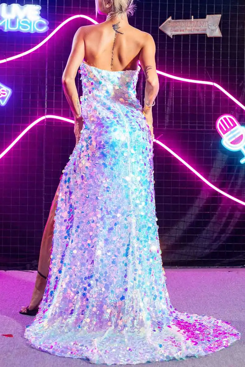 Blue Sequin One-Shoulder Dress