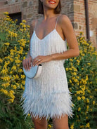 Sequin And Feather Dress - Sparkly V-Neck Slip Dress