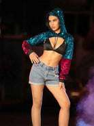 Cropped sequin hoodie