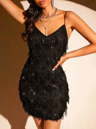 Sequin Fringe Mini Dress (Black)
