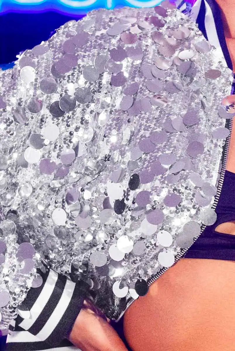 silver sequin coat