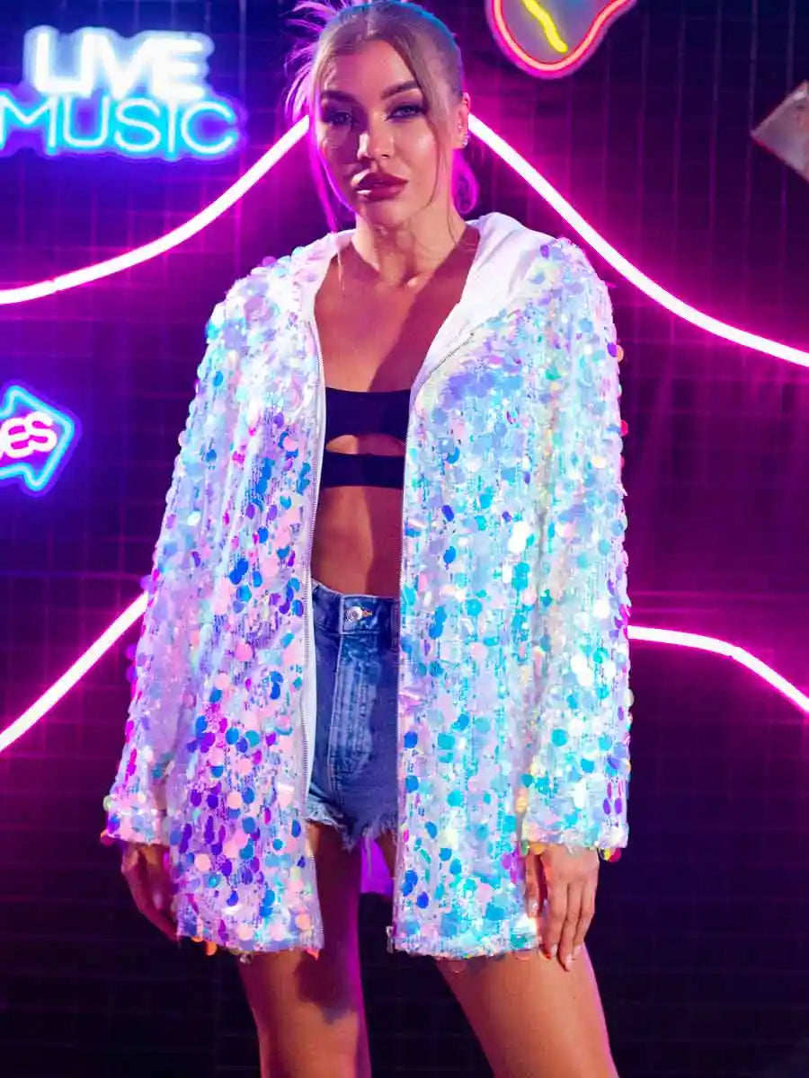 LED silver sequin long sleeve top