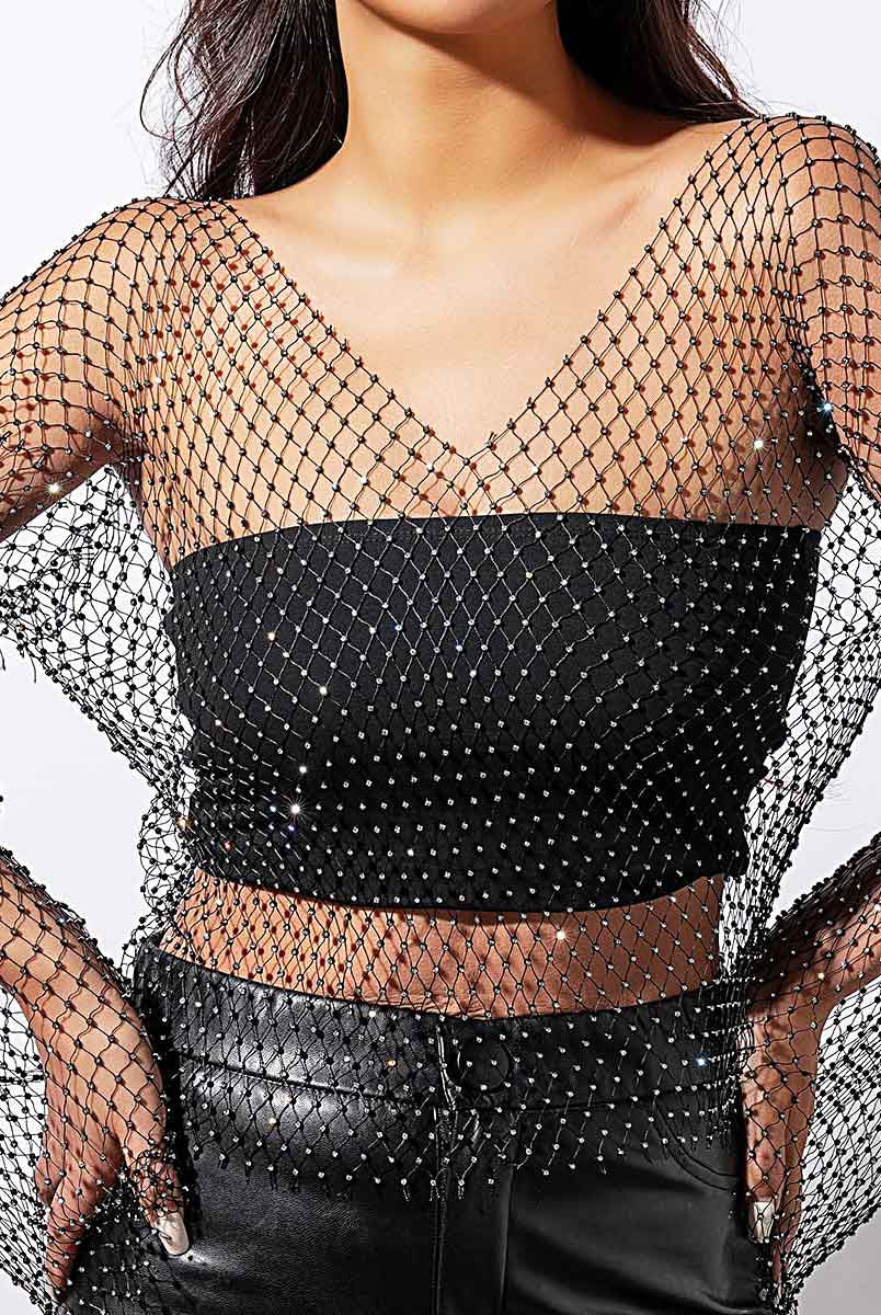 Sheer Rhinestone Mesh Top
