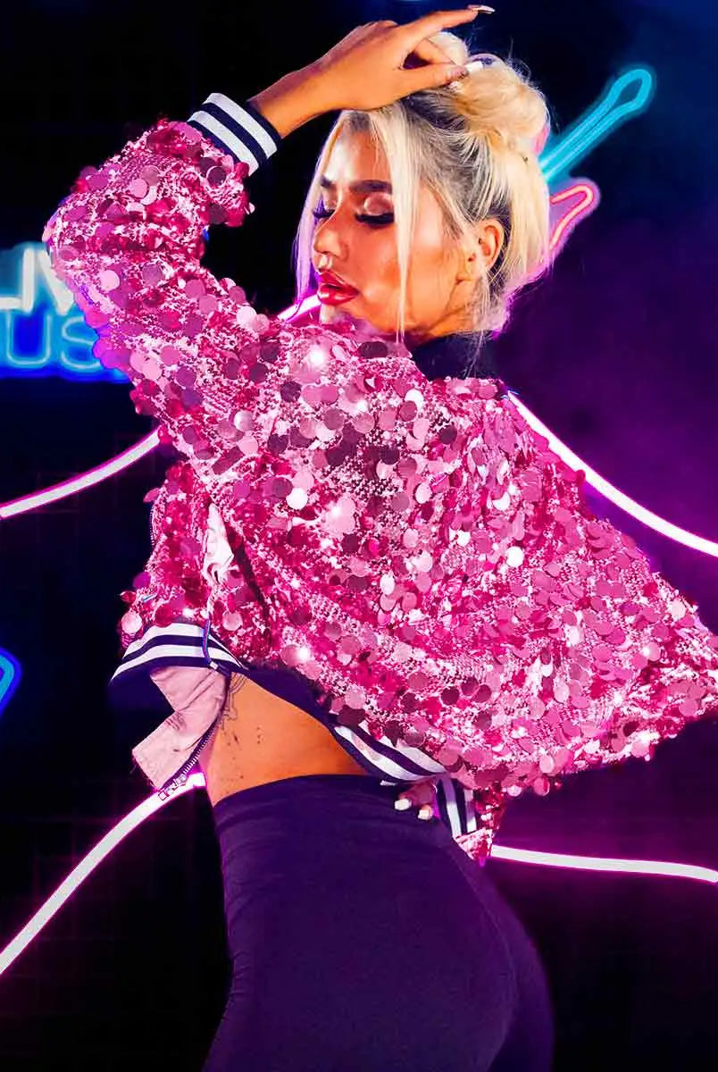 Stylish Pink Sequin Jacket