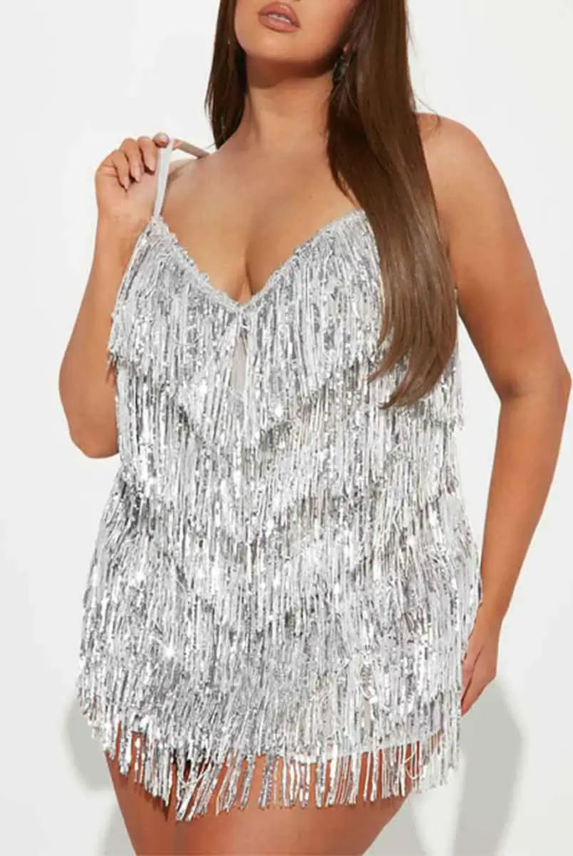 fringe silver dress