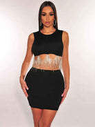 Rhinestone Fringe Crop Top Set