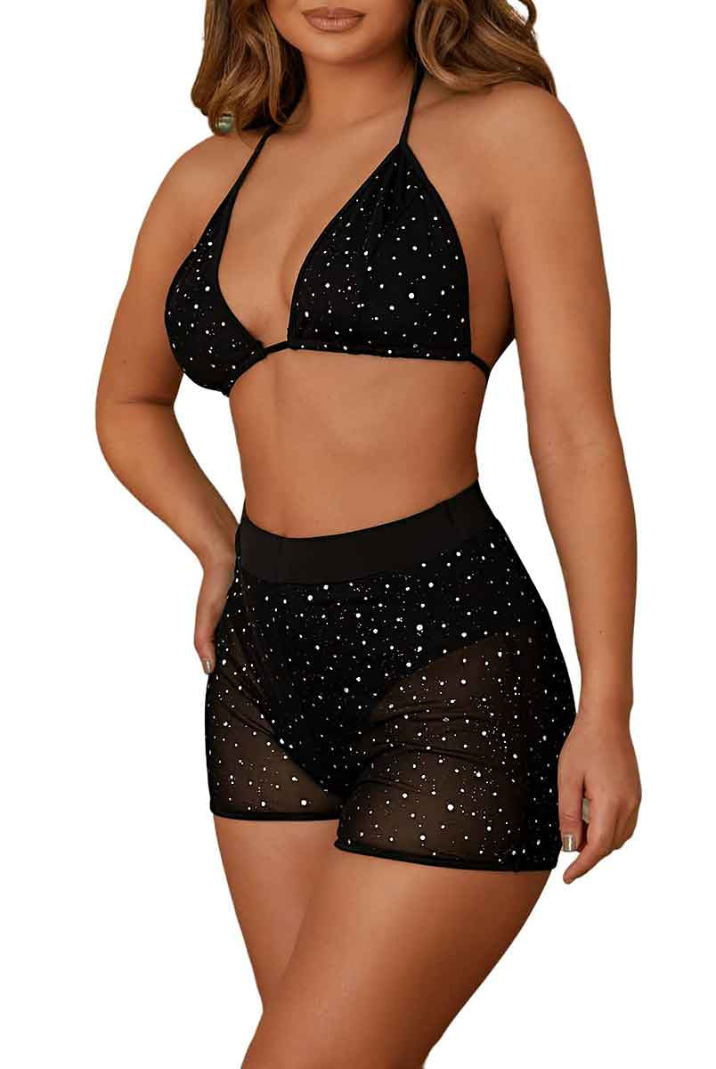 Black Rhinestone Halter Set