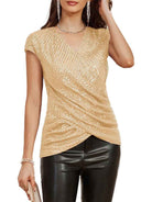 V Neck Champagne Gold Sequin Shirt