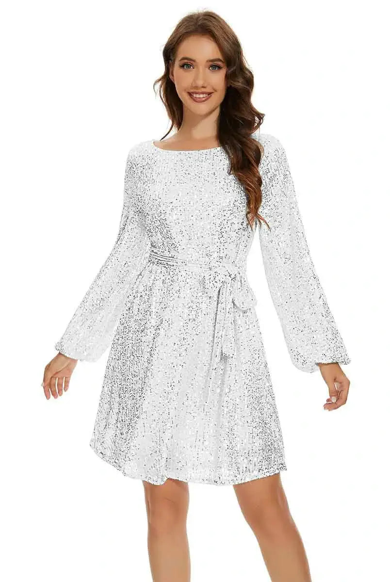 White Sequin Dress With Sleeves