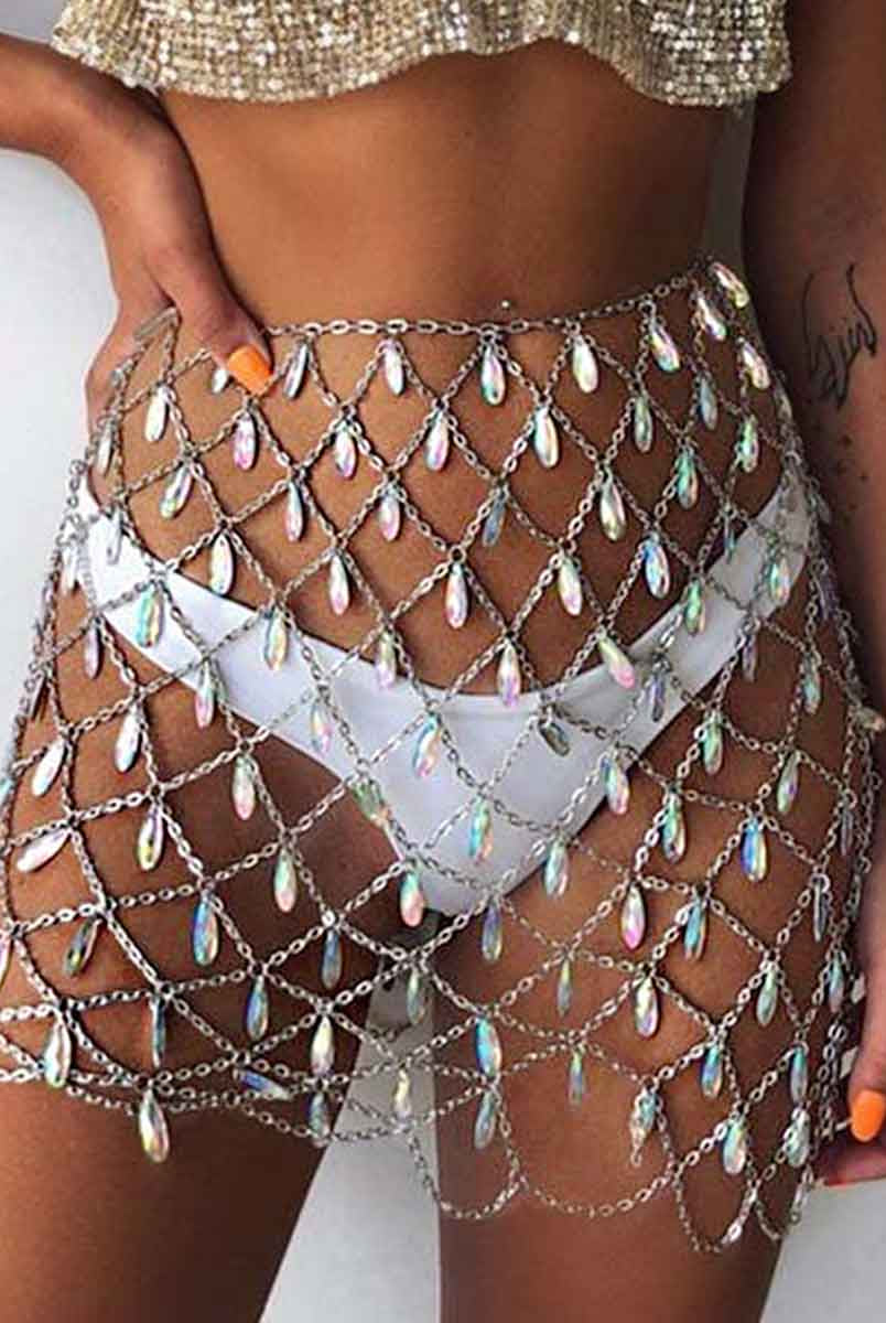 Stylish Boho Rhinestone Midi Skirt