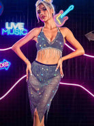 Glitter Fishnet Skirt with Rhinestone Top