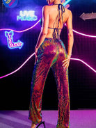 Burgundy Two Piece Sparkly Set - Suspender Bra + Trousers