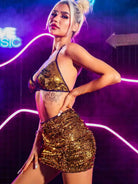 Strappy Gold Sequin Mini Skirt Set