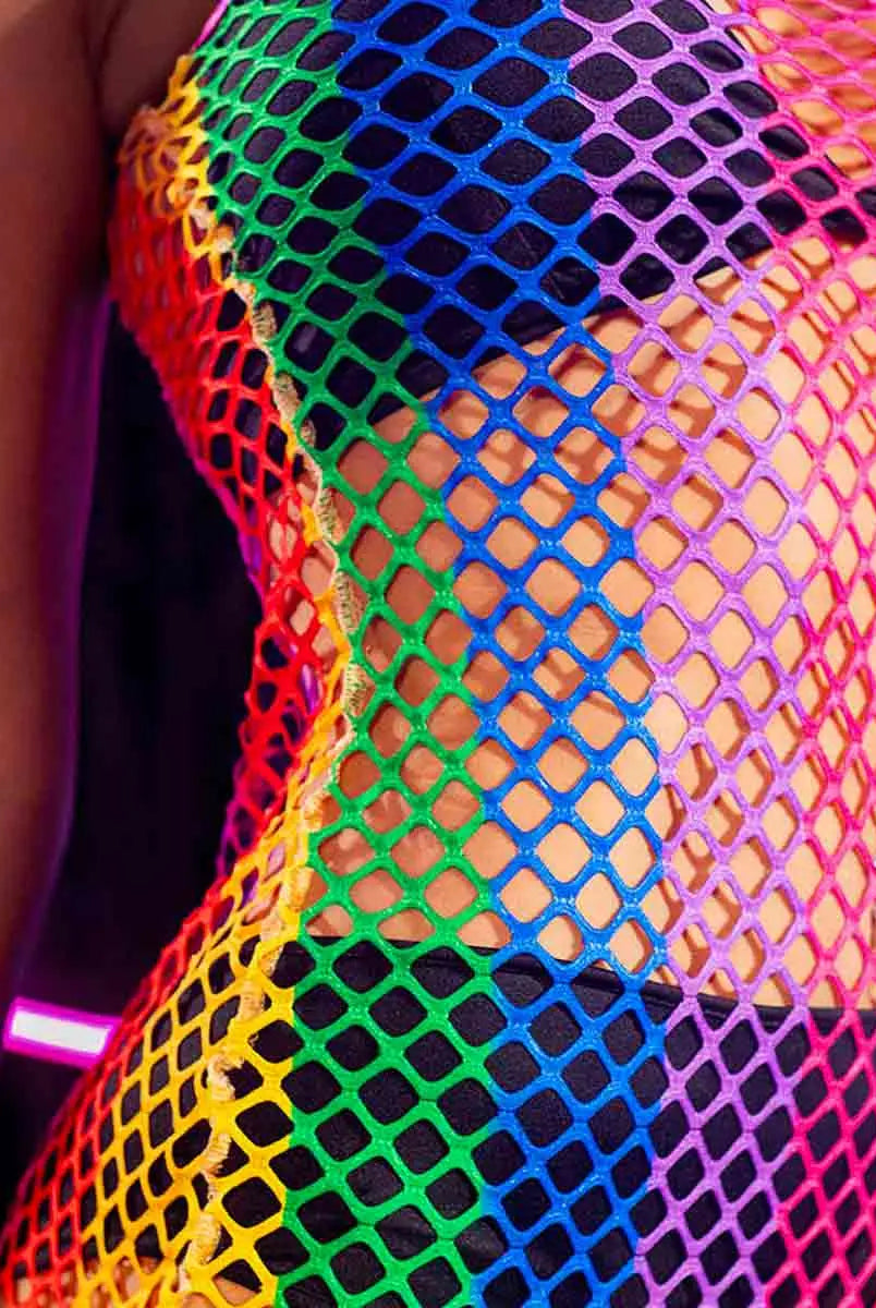 Rainbow Sheer Hollow Fishnet Dress