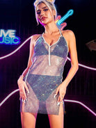 mesh rhinestone mini dress