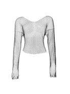 Mesh Rhinestone V-Neck Top