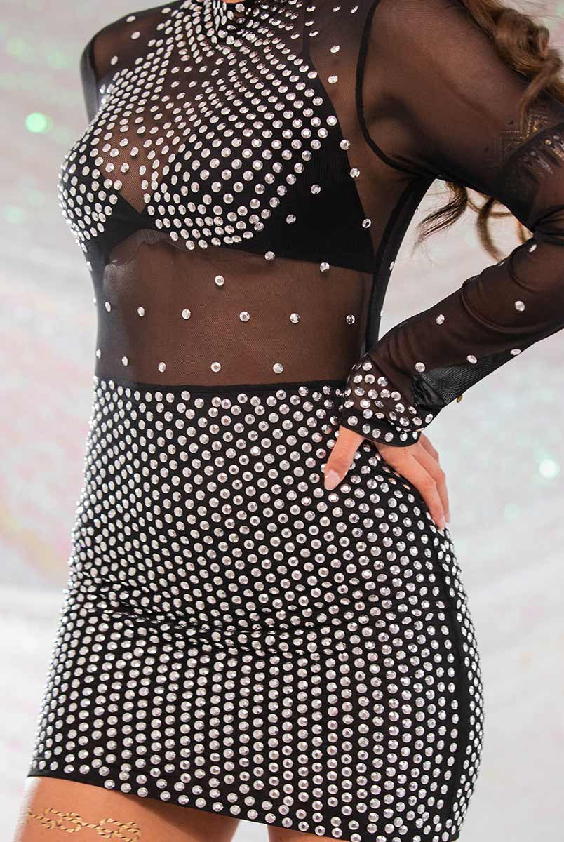 black mesh glitter dress