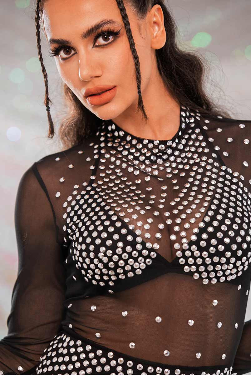 black mesh sparkle dress