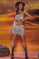 Silver Mini Skirt & Bra Top Set