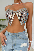 Silver Halter Neck Sequin Vest